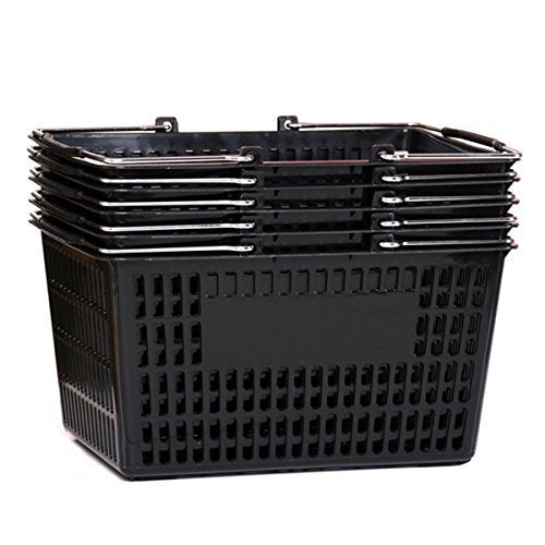 Only Hangers Shopping Basket (Set of 5) Durable Red Plastic with Metal Handles - Available in Black, Green, Blue, and Yellow (BLACK) - color: BLACK