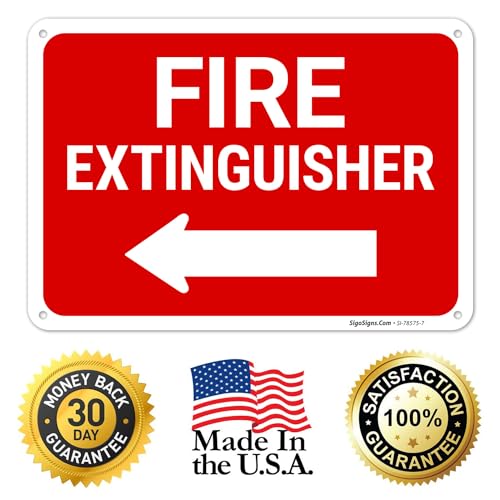 Fire Extinguisher with Left Arrow Sign, 10x7 Inches, 55 mil Thick HDPS (high Density polystyrene), Made in USA by Sigo Signs - size: 10x7