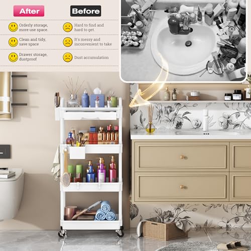 Goovilla Rolling Makeup Organizer Cart with Removable Drawer, 4 Tier White - color: White, size: 4 Tier