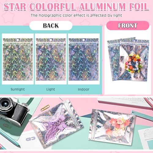 FUNFERY Star 4x6 inch Holographic Bags Resealable Bags with Clear Window - color: Holographic Star-50P, size: 4x6 inch