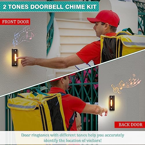 Saillong Wired Doorbell Chime, Lighted Doorbell Buttons, Black, Bar Style - color: Black, style: Bar Style