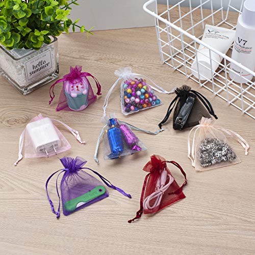 100PCS Pink Organza Bags - 2x3 Inch Sheer Drawstring Gift Pouches for Jewelry, Earrings, Wedding, Party, Christmas Favor, Small Presents - color: Pink