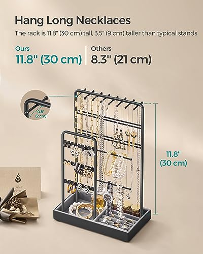 SONGMICS Jewelry Holder, Display Stand, Metal Frame, Velvet Tray - color: Ink Black, size: 4.5"D x 7.7"W x 12.1"H