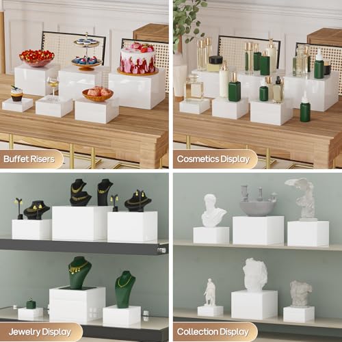 6 PCS Buffet Risers, Food Risers for Buffet Table, Display Stand Shelf for Party, Catering, Jewelry & Collectibles, White Acrylic Nesting Boxes for Food Display (8" 7" 6" 5" 4" 3") - size: 8" 7" 6" 5" 4" 3"