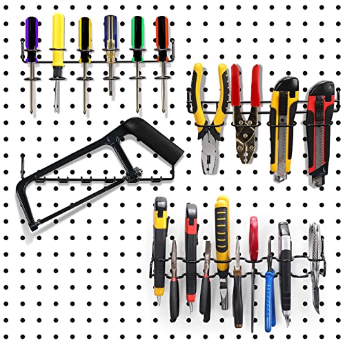 Shimeyao 4 Pcs Pegboard Screwdriver Holders Accessories Peg Board Tool Utility Hooks Pliers Rack Pegboard Holder Organizer for Craft Room, Workbench, Garage, Tool Shed, Black