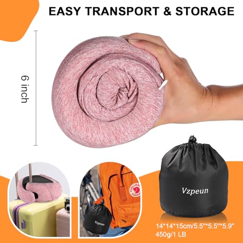 Travel Pillow - Hooded Neck Pillow Airplane Memory Foam Filling (Red) - color: Red