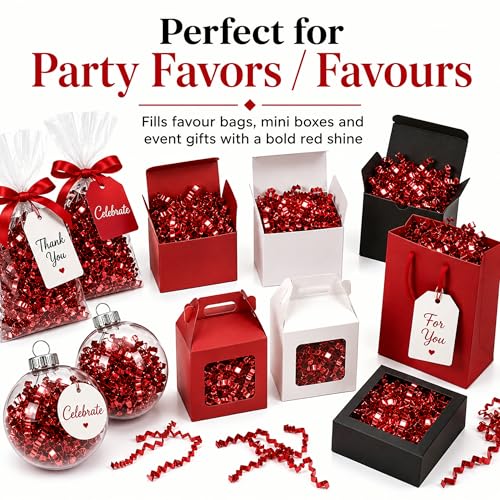 STRBOXONG Double-Sided Red Crinkle Paper Filler 1 LB, Recyclable Crinkle Cut Paper Shred for Gift Baskets, Holiday Gift Boxes, Gift Bags, Party Favors, Wedding Favors and Retail Displays - color: Double-Sided Red