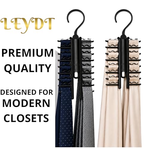 Tie Hanger for Men – 2 Pack Space-Saving Tie Organizer for Closet – Durable Plastic Scarf & Belt Hanger – 20-Tie Capacity Rack, Black – Closet Organizer for Ties, Scarves & Accessories