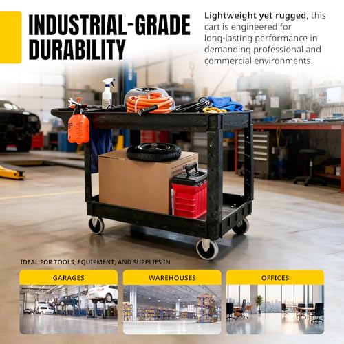 MaxWorks 2‑Tier Heavy‑Duty Utility Service Cart 500 lb Capacity 46" x 25.5" x 33.5" with 5" Swivel Casters and Polypropylene Shelves for Garage Workshop Warehouse Office (80858) - size: 46 inch x 25.5 inch x 33.5 inch