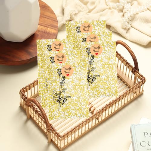Novel Box 100 Pack Gold Rose Print Flat Merchandise Bags 6x9 in - color: Gold Rose Print, size: 6" x 9" Inches