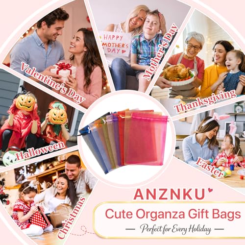ANZNKU 100PCS Organza Bags 6x9, White Small Mesh Gift Bags Drawstring Bulk - color: White