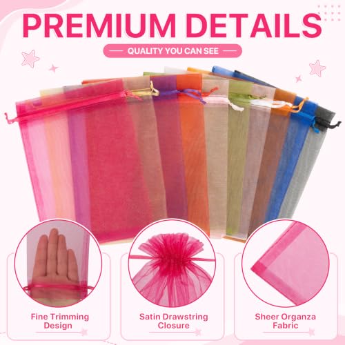 ANZNKU 100PCS Organza Bags 6x9 Pink Small Gift Mesh Drawstring Goodie Bags - color: Hot Pink