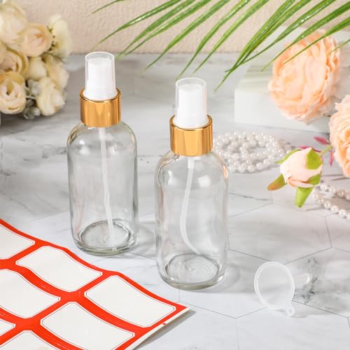 Fumete 2 Pack Glass Spray Bottles 4oz,Clear, Golden Top,Mist Bottle - color: Clear, Golden Top, style: Mist Bottle