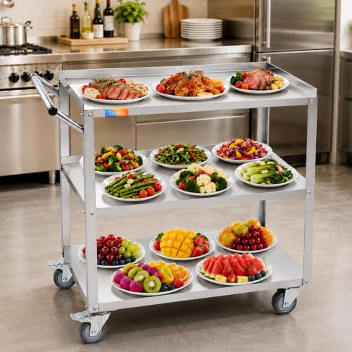 Treshin 3 Tier Stainless Steel Utility Cart, 19" W x 31.1" L x 33.58" H - color: 3 Tier Utility Cart, size: 19" W x 31.1" L x 33.58" H