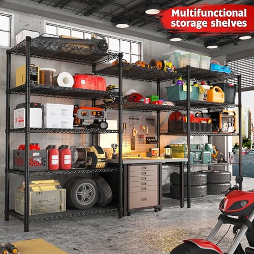 REIBII 75''H 6 Tier Wire Shelving,1800LBS Storage Shelves,Kitchen,Pantry - color: Black, size: 75"H x 35.5"W x 18"D 6 Tier