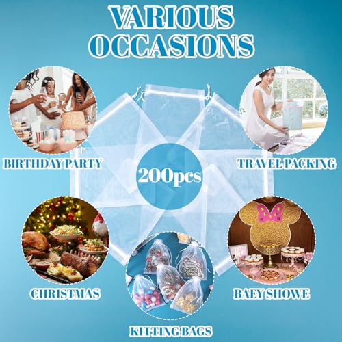 wutfuooo 200 Pcs Large Organza Bags 7 x 9 Inch Organza Gift Party Favor Packing Mesh Drawstring Gift Bags Jewelry Pouch Gift Wrapping for Valentines Christmas Wedding Shower Party Goodie,White