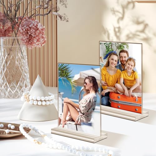 15 Pack 4x6 Inch Acrylic Sign Holder, T Shape Clear Menu Holder, Double Sided Desktop Paper Holder, TableTop Sign Holder for Reception, Office, Party Decoration, Store, Numbers Picture Frames