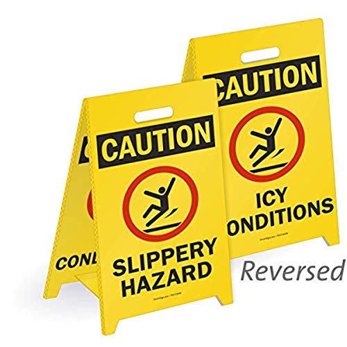 SmartSign "Slippery Hazard / Icy Conditions" Reversible Floor Sign | 11" x 20" Plastic