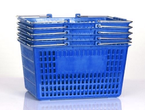 Only Hangers Shopping Basket (Set of 5) Durable Red Plastic with Metal Handles - Available in Black, Green, Blue, and Yellow (BLUE) - color: BLUE