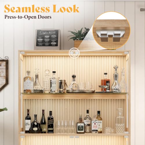 AMERLIFE 60-Inch RGB Display Cabinet with Glass Shelves - color: Wood, size: 60×16×70in