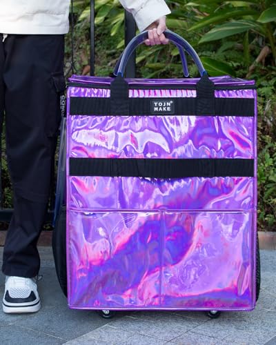 Reusable Grocery Bag with Wheels, Large Glitter Purple Rolling Tote - color: Glitter Purple, size: Large