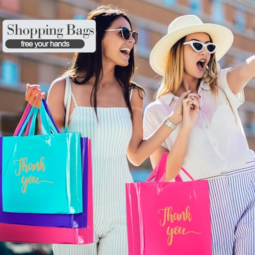 Teling 200 Pcs Thank You Shopping Bags with Handle,Pink, Purple, Blue - color: Pink, Purple, Blue