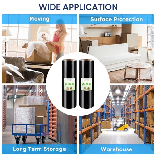 TICONN Stretch Wrap Roll, 18 in x 1000 ft Plastic Wrap for Moving Furniture - style: 18''-2PK Black (No handle)