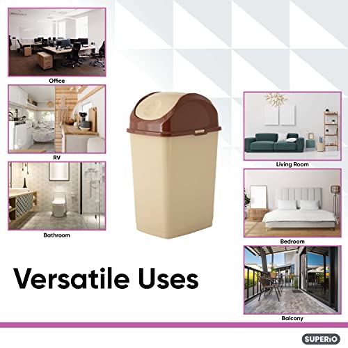 Superio Medium Trash Can with Lid 4.5 Gallon Plastic Swing Top Garbage Can Slim Waste Bin for Under Sink/Cabinet, Laundry Room, Kitchen, Office, Bedroom, Bathroom, College Dorm, 18 Qt, Beige - size: 4.5 Gallon, style: 1 Pack