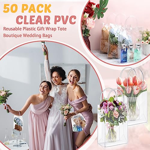 LEIFIDE 50 Pcs Plastic Clear Gift Bags with Handles,7.1 X 9.4 X 3.1 Inch - size: 7.1 x 9.4 x 3.1 Inch
