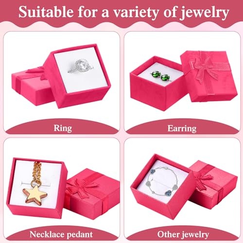 Huquary 160 Pcs Ring Gift Box Bulk with Ribbon Bow Cardboard Jewelry Gift Box for Proposal Wedding Birthday Earring Display(Hot Pink) - color: Hot Pink