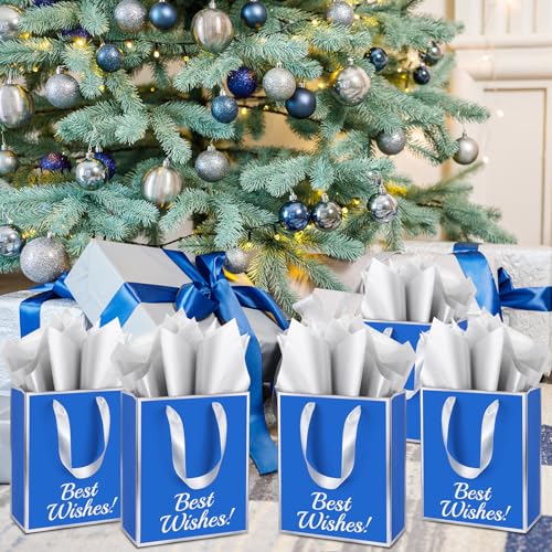 Yeaqee 10 Pack Paper Gift Bags with Handle Tissue Paper, Royal Blue, Silver - color: Royal Blue, Silver