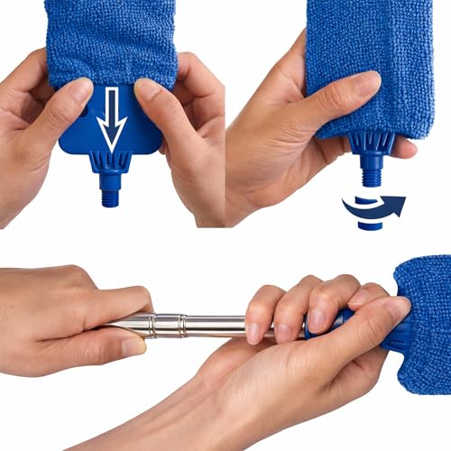 Retractable Gap Dust Cleaner with Extension Pole & 3 Microfiber Cloths - color: Blue