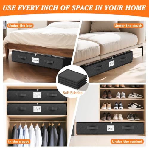 90L Under Bed Storage Containers, Storage Bags, Organizers, 4-Pack, Black - color: Black