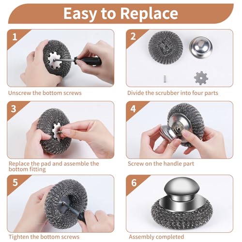 6PCS Steel Wool Scrubber Sponge Set, Barbecue Grill Cleaning Scrubber Pads - size: 6 Pads