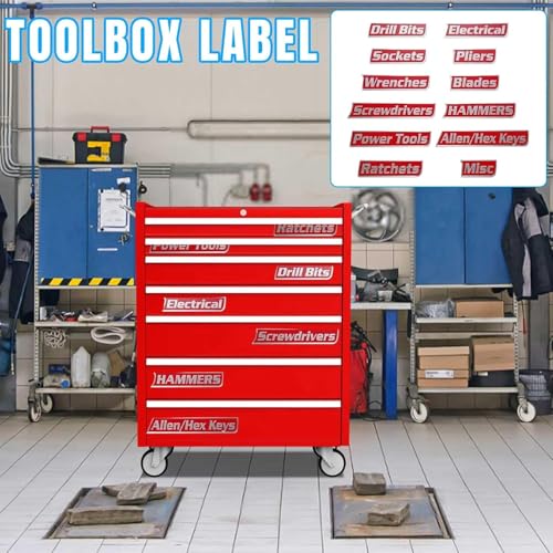 12 Pack of Magnetic Toolbox Labels, 3D-Printed Tool Box Labels, General Tool Box Organize Accessories, Reusable Labels (red) - color: Red