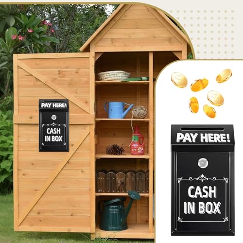 Metal Donation Box with Lock – Wall Mounted Cash Money Box with Slot for Cash Deposit, Hualleko Money Drop with Lock and Slot for Home/Office/Outdoors 10.2 x 5.6 x 2.9 Inch(Black) - color: Black