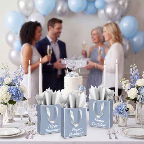 Yeaqee 10 Pack Paper Gift Bags with Handle Tissue Paper, Dusty Blue, Silver - color: Dusty Blue, Silver