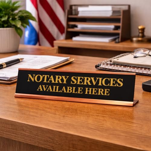 Signs ByLITA Notary Services Available Here Rose Gold Frame Desk Sign (2x8") (Pack of 2) - size: 2 x 8 inches (Pack of 2)