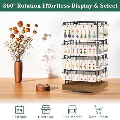 EsLuker.ly Rotating Earring Display Holder Stand for Vendors Selling, Brown - color: Brown+Black