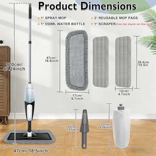 Spray Mop for Floor Cleaning: Microfiber Wet Dry Mops with 3 Washable Pads - color: Black