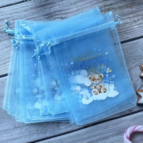 LXKBD 100Pcs Organza Bags for Boy Baby Shower Party Favors 5x7 Inch Blue - color: Large Blue Bear 100Pcs