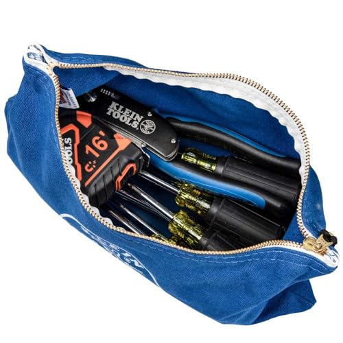 Klein Tools 5140 Canvas Zipper Bag, Tool Pouch, Bank Deposit Utility Bag, 12.5 x 7-Inch, Olive/Orange/Blue/Yellow 4-Pack - color: Olive, Orange, Blue, Yellow
