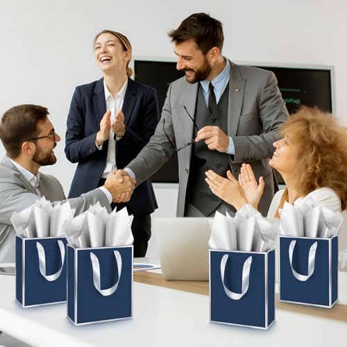 Yeaqee 24 Pack Metallic Paper Gift Bags, Navy Blue, Silver - color: Navy Blue, Silver