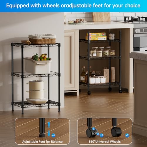 SINGAYE Small Shelves Kitchen Storage Shelf Wire Shelving Metal Adjustable - color: Black, size: 3 Tier 11.6"Dx17.6"Wx30"H