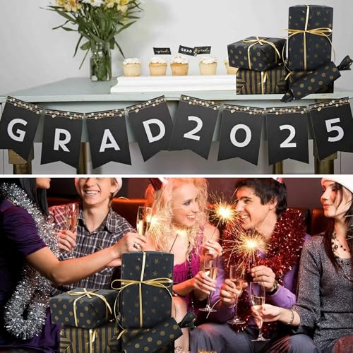 BEISHIDA 100 Sheets Black Gold Tissue Paper Bulk for Gift Wrapping Gift Bag - color: blackgold
