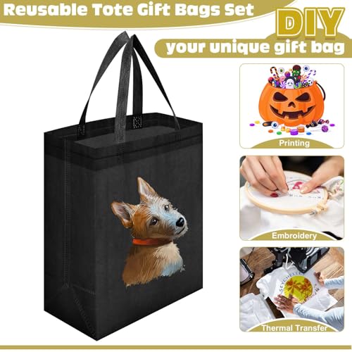 Windyun 50 Pcs Reusable Tote Bag Bulk 8 x 4 x 10 Inch, Black - color: Black
