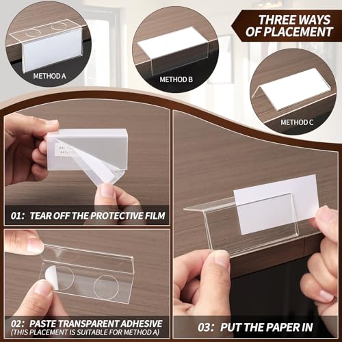 20 Pack Acrylic Rigid Shelf Label Holders, Lying Down or Sticking