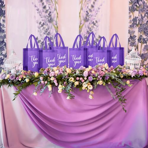 Sweetude 30 Thank You Non Woven Gift Bag, 10 x 8 x 4 Inch, Dark Purple - color: Dark Purple, size: 10 X 8 X 4 Inch