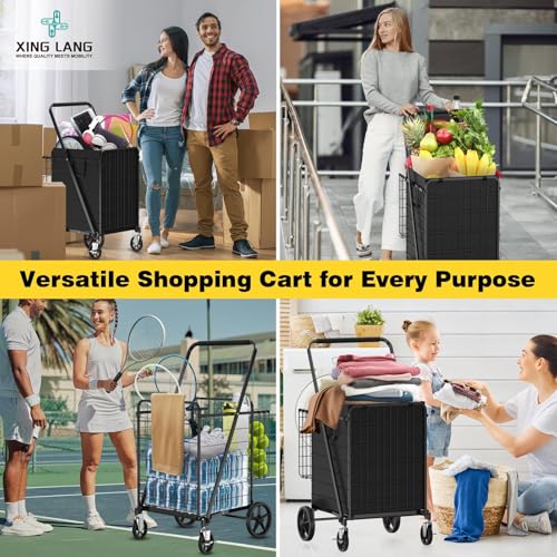 5.0 Cu Ft Folding Shopping Cart with 360° Braked Swivel Wheels