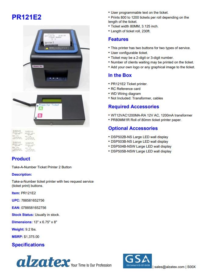 2 Button Take-A-Number Ticket Printer